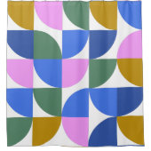 かわいいカラフル幾何モダン図形青紫 シャワーカーテン (正面)