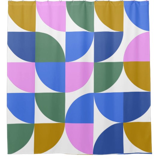かわいいカラフル幾何モダン図形青紫 シャワーカーテン (正面)