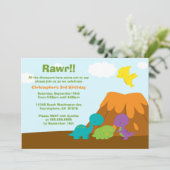 かわいいカラフル恐竜の誕生日パーティーの招待 招待状 (スタンド正面)