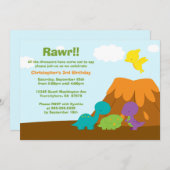 かわいいカラフル恐竜の誕生日パーティーの招待 招待状 (正面/裏面)