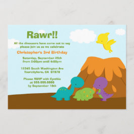 かわいいカラフル恐竜の誕生日パーティーの招待 招待状