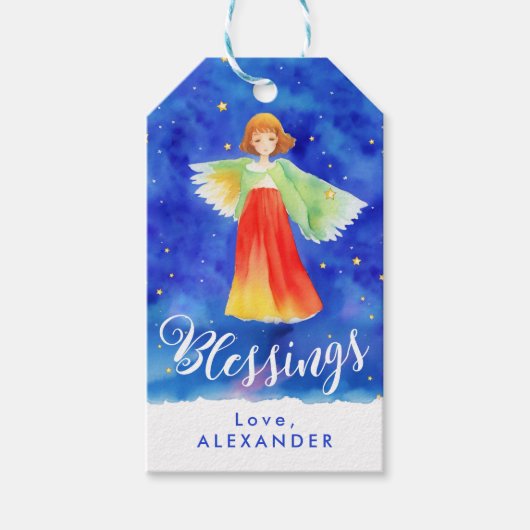 かわいいカラフル恵みエンジェルクリスマスウォーター色 ギフトタグ (正面)