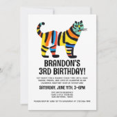 かわいいカラフル愛らしいタイガー・キッドの誕生日パーティー 招待状 (正面)