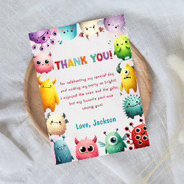 かわいいカラフル我々の小さなモンスターサンキューカード 招待状