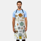 かわいいカラフル手描きヴィンテージ秋セット  エプロン (着用した状態)