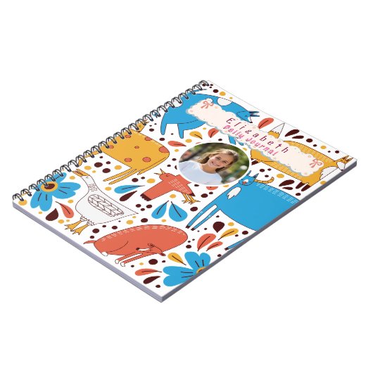 かわいいカラフル手描き動物名前をカスタムする写真 ノートブック (左側)