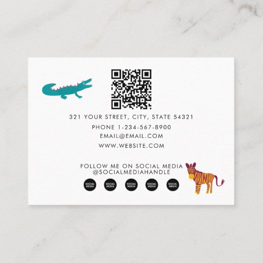 かわいいカラフル抽象芸術動物の育児 名刺 (裏面)