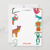 かわいいカラフル抽象芸術動物カスタムの子供の名前 ノートカード (正面)