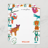 かわいいカラフル抽象芸術動物カスタムの子供の名前 ノートカード (正面/裏面)