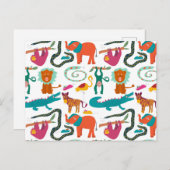 かわいいカラフル抽象芸術動物キッズパターン シーズンポストカード (正面/裏面)
