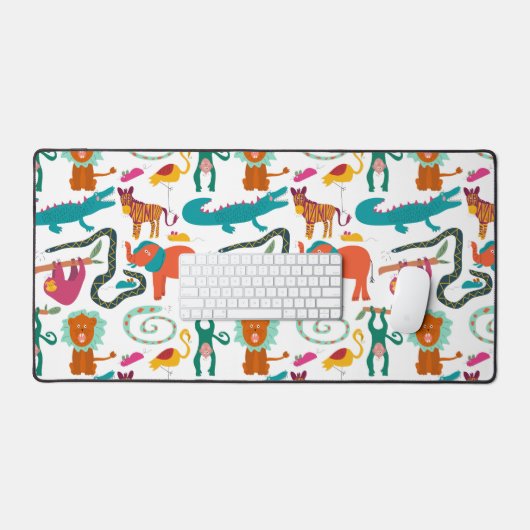 かわいいカラフル抽象芸術動物キッズパターン デスクマット (キーボード&マウス)