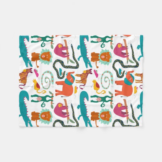 かわいいカラフル抽象芸術動物キッズパターン フリースブランケット (正面(横))