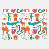 かわいいカラフル抽象芸術動物キッズパターン ラッピングペーパーシート (正面)