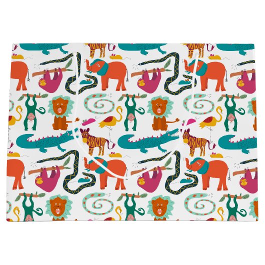 かわいいカラフル抽象芸術動物キッズパターン ラージペーパーバッグ (正面)