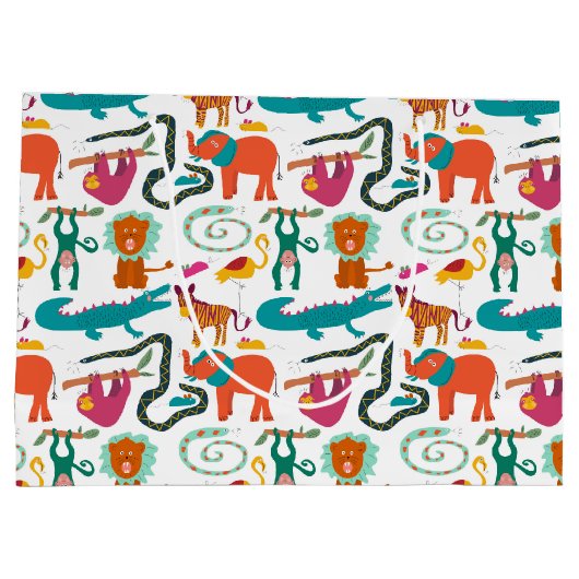 かわいいカラフル抽象芸術動物キッズパターン ラージペーパーバッグ (裏面)