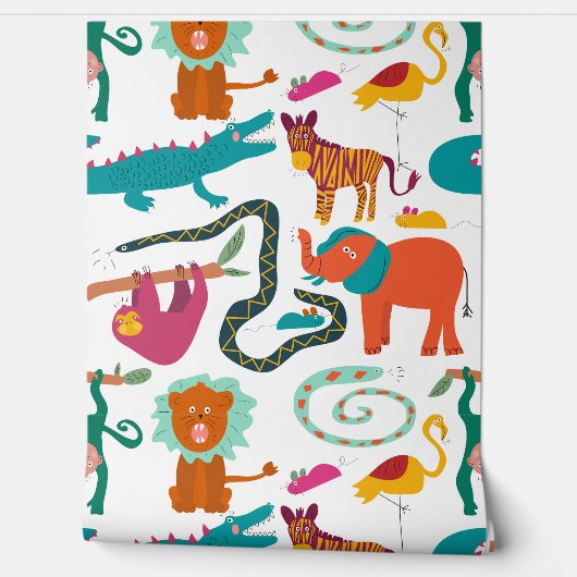 かわいいカラフル抽象芸術動物キッズパターン 壁紙 (ほどく)