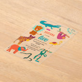 かわいいカラフル抽象芸術動物子供の誕生日パーティー アクリル招待状 (レイダウン)