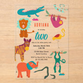 かわいいカラフル抽象芸術動物子供の誕生日パーティー アクリル招待状 (正面)