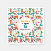 かわいいカラフル抽象芸術動物子供の誕生日パーティー スタンダードカクテルナプキン (正面)