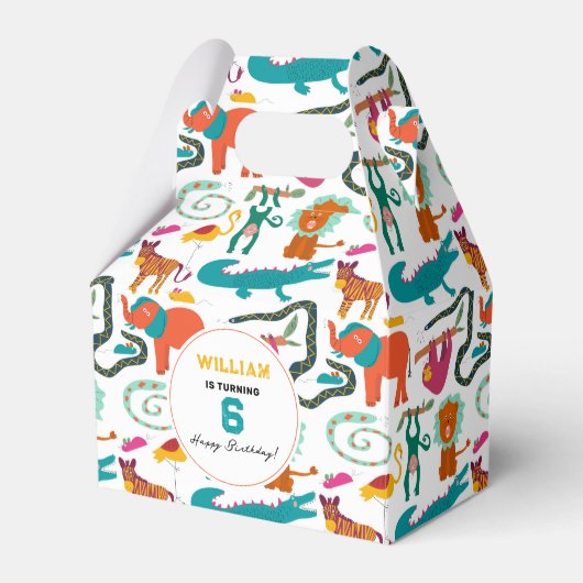 かわいいカラフル抽象芸術動物子供の誕生日パーティー フェイバーボックス (正面サイド)
