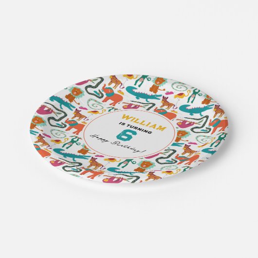 かわいいカラフル抽象芸術動物子供の誕生日パーティー ペーパープレート (アングル)