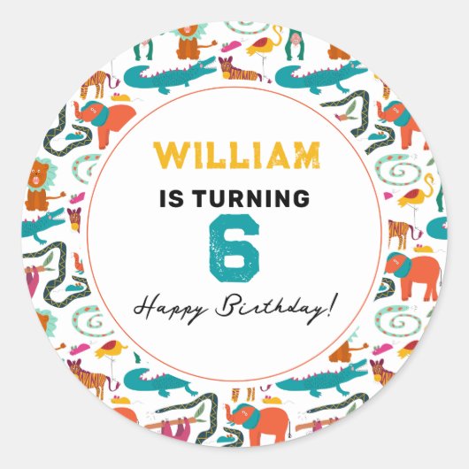 かわいいカラフル抽象芸術動物子供の誕生日パーティー ラウンドシール (正面)