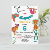 かわいいカラフル抽象芸術動物子供の誕生日パーティー 招待状 (スタンド正面)