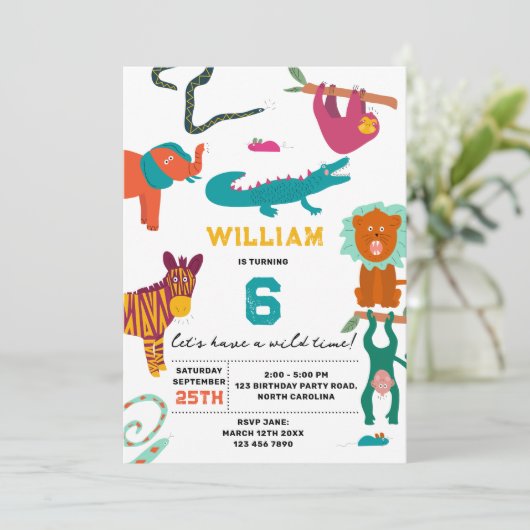 かわいいカラフル抽象芸術動物子供の誕生日パーティー 招待状 (スタンド正面)