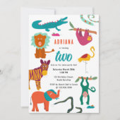 かわいいカラフル抽象芸術動物子供の誕生日パーティー 招待状 (正面)