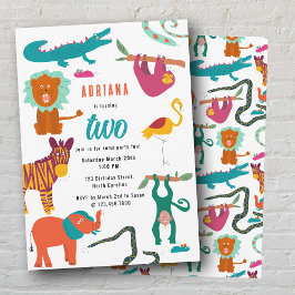 かわいいカラフル抽象芸術動物子供の誕生日パーティー 招待状