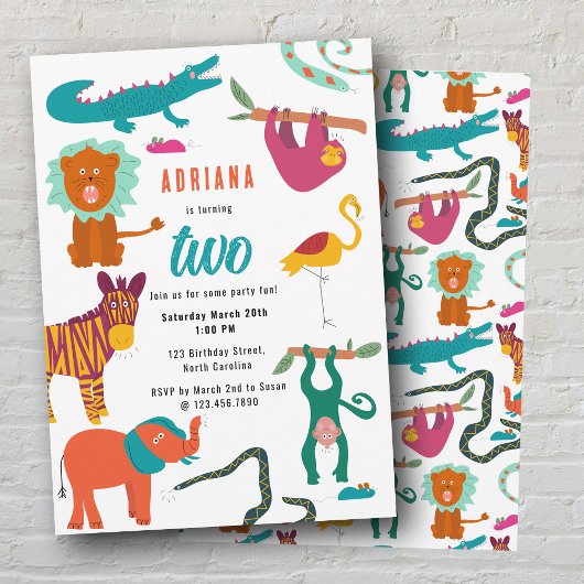 かわいいカラフル抽象芸術動物子供の誕生日パーティー 招待状