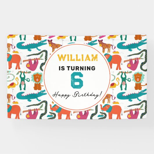 かわいいカラフル抽象芸術動物子供の誕生日パーティー 横断幕 (横)