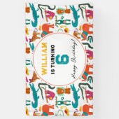 かわいいカラフル抽象芸術動物子供の誕生日パーティー 横断幕 (縦)