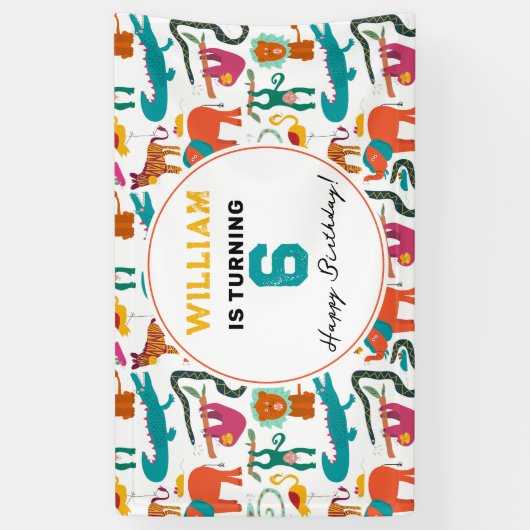 かわいいカラフル抽象芸術動物子供の誕生日パーティー 横断幕 (縦)