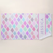 かわいいカラフル抽象芸術幾何学的ダイヤモンドパターン ビーチタオル (正面)