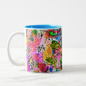 かわいいカラフル抽象芸術混合ペイズリー花 ツートーンマグカップ (左)