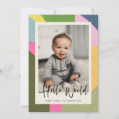 かわいいカラフル抽象芸術生まれたばかりのベビー写真誕生 案内状 (正面)