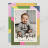 かわいいカラフル抽象芸術生まれたばかりのベビー写真誕生 案内状 (正面/裏面)