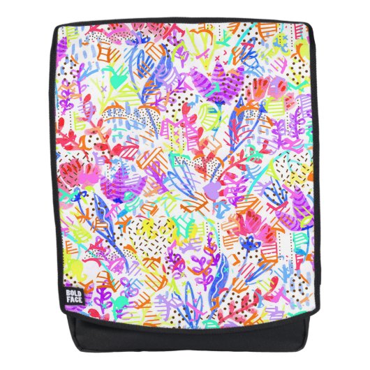 かわいいカラフル抽象芸術花のパターン バックパック (正面)
