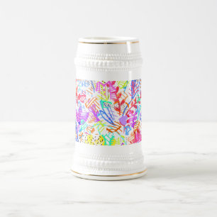 かわいいカラフル抽象芸術花のパターン ビールジョッキ