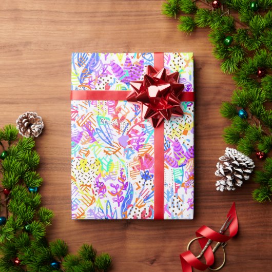 かわいいカラフル抽象芸術花のパターン ラッピングペーパー (クリスマスギフト)