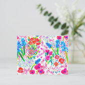 かわいいカラフル抽象芸術花 ポストカード (スタンド正面)