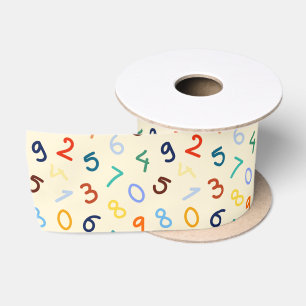 かわいいカラフル数字のパターン サテンリボン