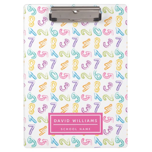 かわいいカラフル数字パターンの子供の名前 クリップボード (正面)