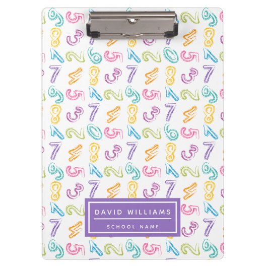 かわいいカラフル数字パターンの子供の名前 クリップボード (正面)