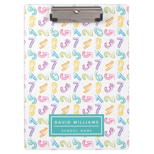 かわいいカラフル数字パターンの子供の名前 クリップボード (正面)