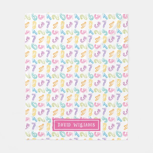 かわいいカラフル数字パターンの子供の名前 フリースブランケット (正面)