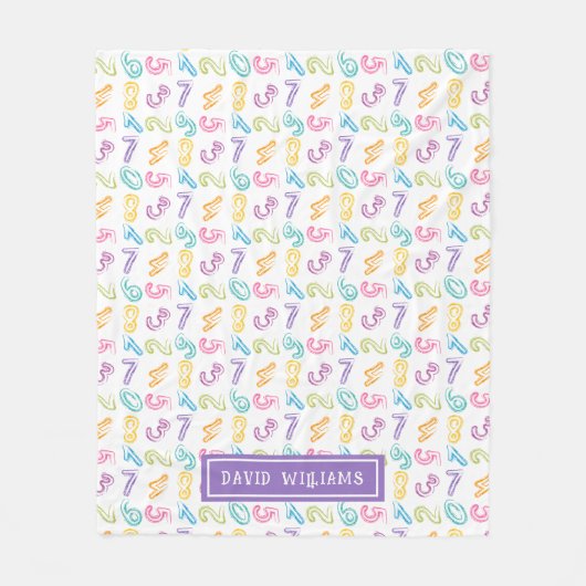 かわいいカラフル数字パターンの子供の名前 フリースブランケット (正面)