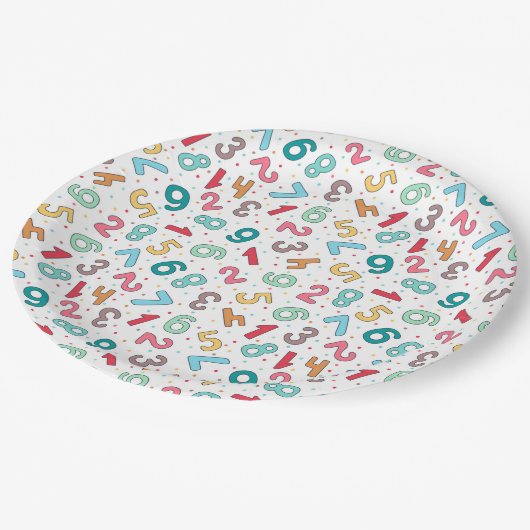 かわいいカラフル数字パターン子供の誕生日 ペーパープレート (アングル)