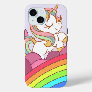 かわいいカラフル明るいユニコーンとレインボーアート iPhone 15ケース